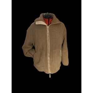 Unbranded brown teddy zip front sweater with pockets, fits like large